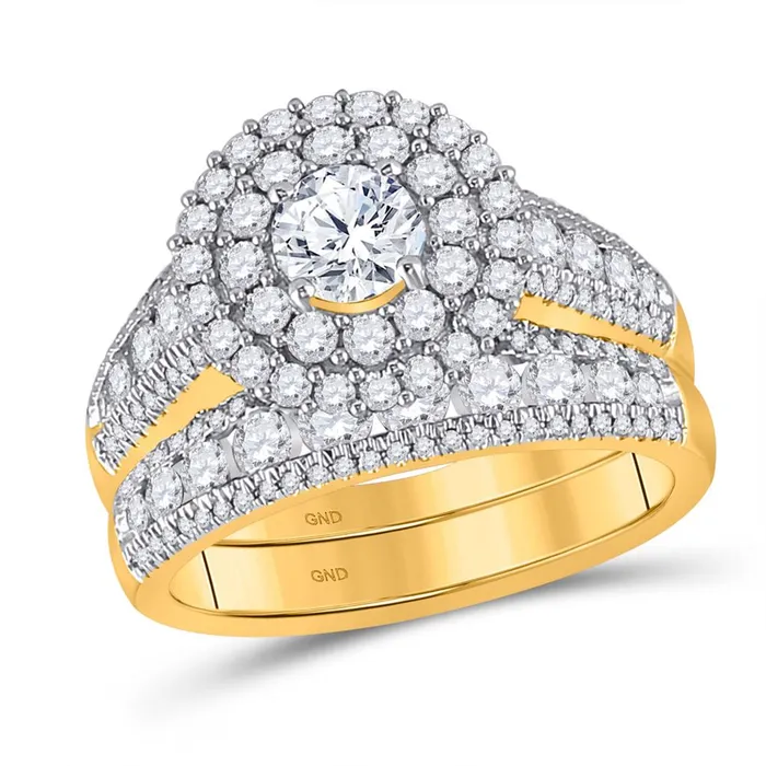 Rings gndatlanta 14k Yellow Gold Round Diamond Bridal Wedding Ring Set 2 Cttw Certified