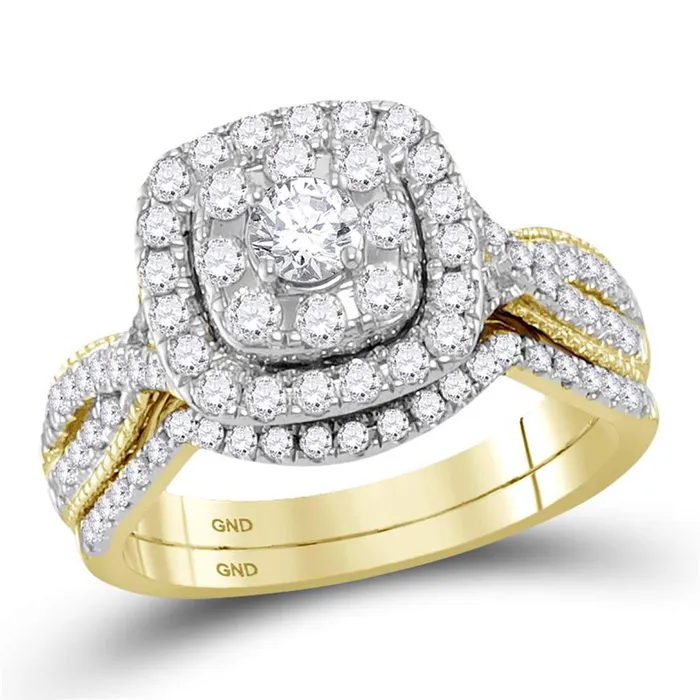 Rings gndatlanta 14k Yellow Gold Round Diamond Halo Bridal Wedding Ring Set 1 Cttw