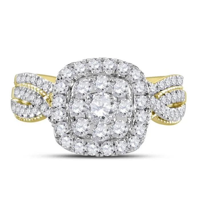 Rings gndatlanta 14k Yellow Gold Round Diamond Halo Bridal Wedding Ring Set 1 Cttw