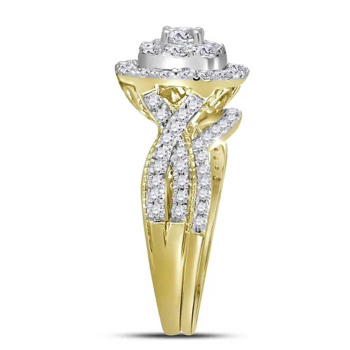 Rings gndatlanta 14k Yellow Gold Round Diamond Halo Bridal Wedding Ring Set 1 Cttw