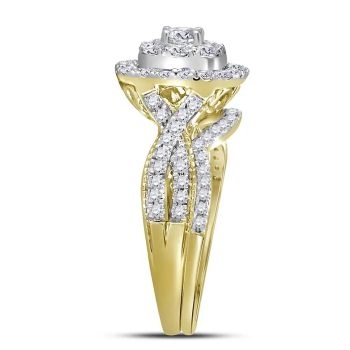 Rings gndatlanta 14k Yellow Gold Round Diamond Halo Bridal Wedding Ring Set 1 Cttw
