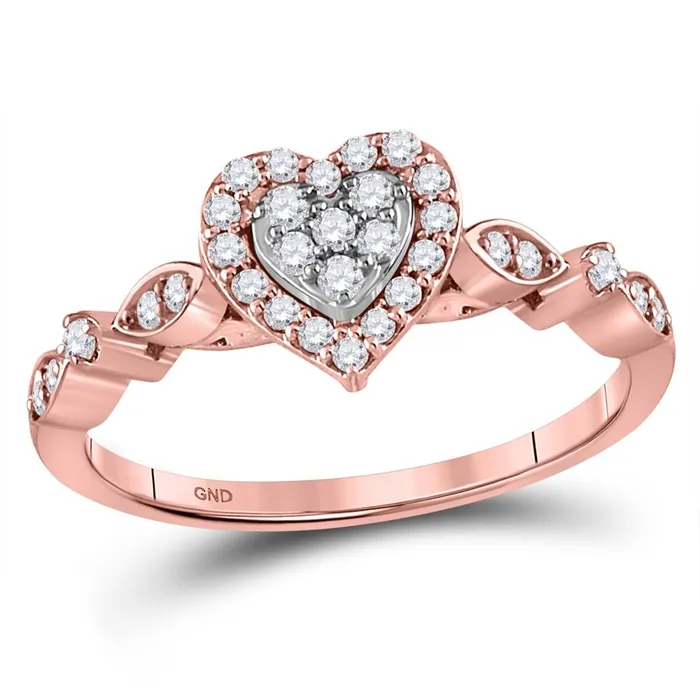 Rings gndatlanta 14kt Rose Gold Round Diamond Heart Cluster Ring 13 Cttw