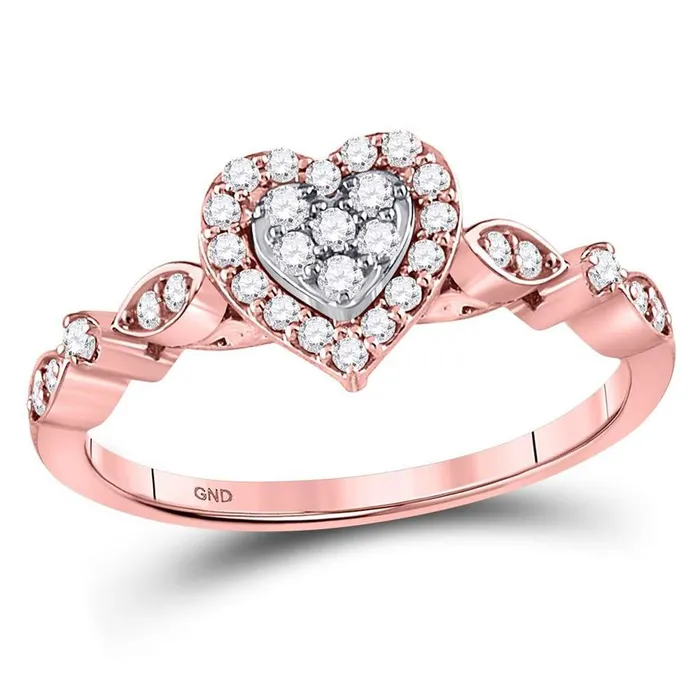 Rings gndatlanta 14kt Rose Gold Round Diamond Heart Cluster Ring 13 Cttw
