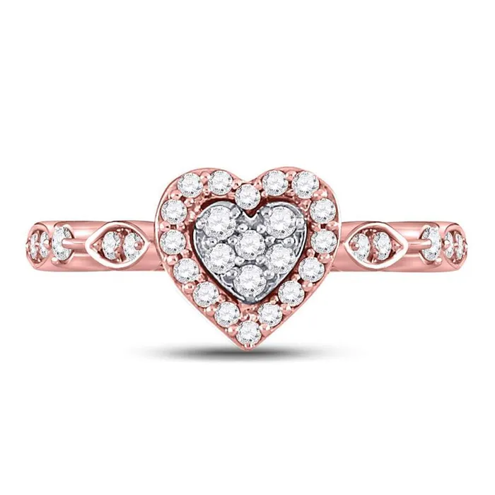 Rings gndatlanta 14kt Rose Gold Round Diamond Heart Cluster Ring 13 Cttw