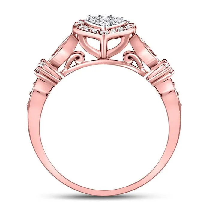 Rings gndatlanta 14kt Rose Gold Round Diamond Heart Cluster Ring 13 Cttw