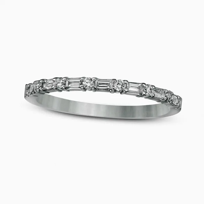 Rings Goldia 025 CT TW Baguette and Round Natural Diamond Alternating Band in Solid 14K White Gold