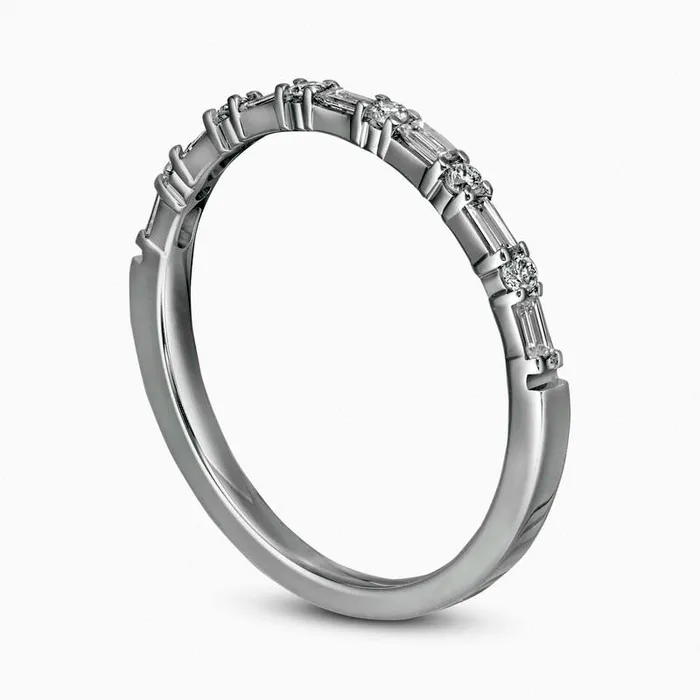 Rings Goldia 025 CT TW Baguette and Round Natural Diamond Alternating Band in Solid 14K White Gold