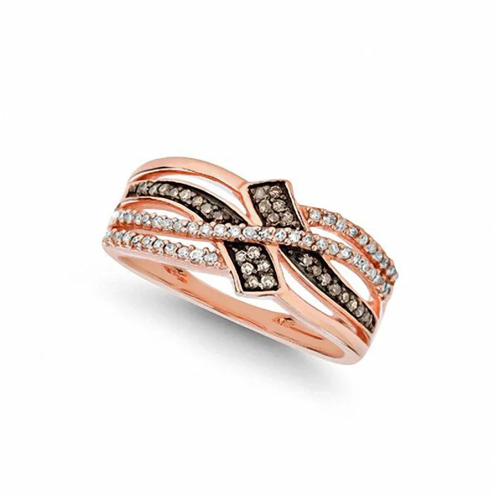 Rings Goldia 025 CT TW Champagne and White Natural Diamond Bypass Ring in Solid 10K Rose Gold