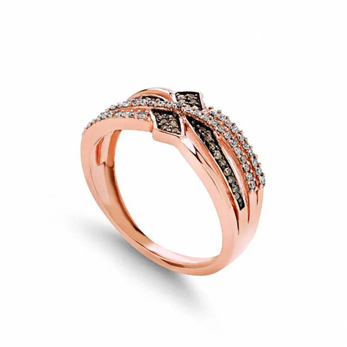 Rings Goldia 025 CT TW Champagne and White Natural Diamond Bypass Ring in Solid 10K Rose Gold