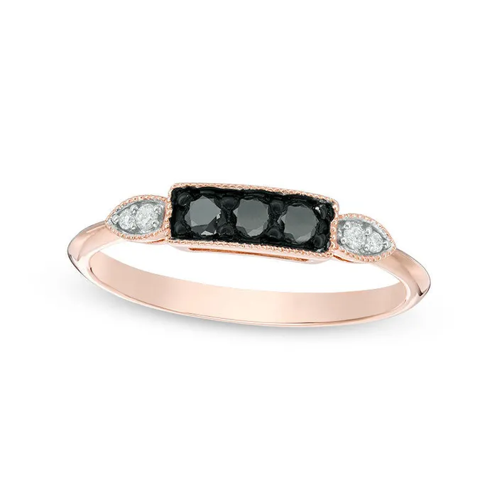 Rings Goldia 025 CT TW Enhanced Black and White Natural Diamond Three Stone Antique VintageStyle Ring in Solid 10K Rose Gold