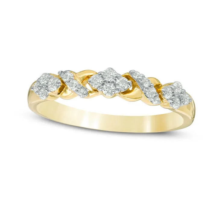 Rings Goldia 025 CT TW Natural Diamond XO Band in Solid 10K Yellow Gold