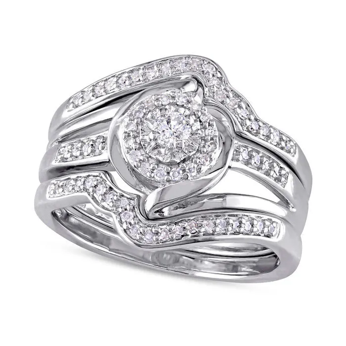 Rings Goldia 033 CT TW Natural Diamond Twist Bypass Three Piece Bridal Engagement Ring Set in Sterling Silver