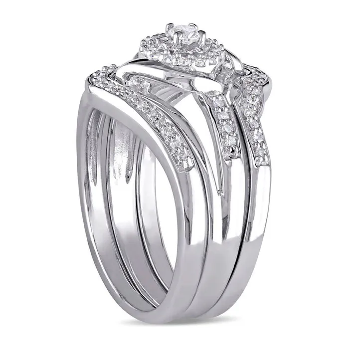Rings Goldia 033 CT TW Natural Diamond Twist Bypass Three Piece Bridal Engagement Ring Set in Sterling Silver