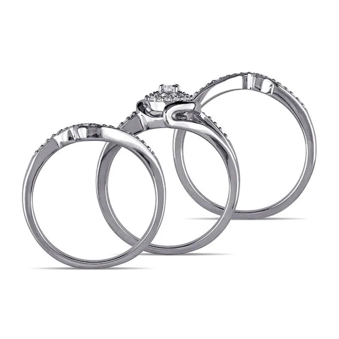 Rings Goldia 033 CT TW Natural Diamond Twist Bypass Three Piece Bridal Engagement Ring Set in Sterling Silver