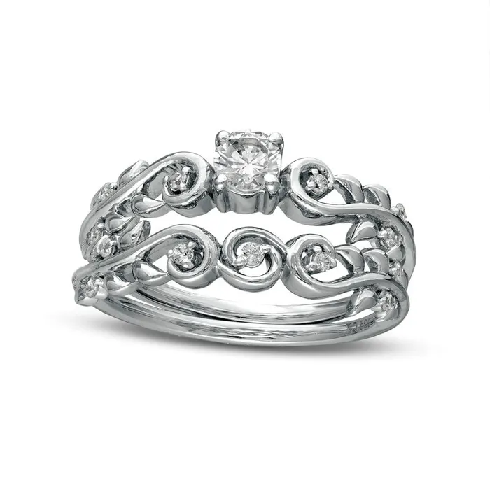 Rings Goldia 033 CT TW Natural Diamond Vine Bridal Engagement Ring Set in Solid 10K White Gold