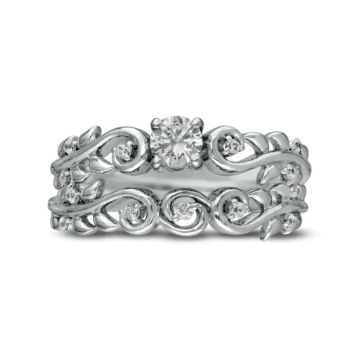 Rings Goldia 033 CT TW Natural Diamond Vine Bridal Engagement Ring Set in Solid 10K White Gold
