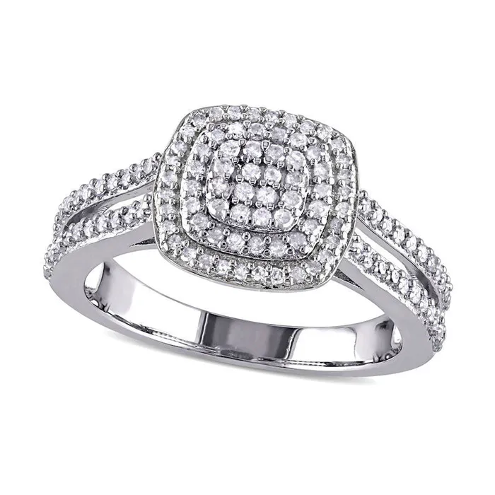 Rings Goldia 050 CT TW Composite Natural Diamond Double Cushion Frame Ring in Sterling Silver