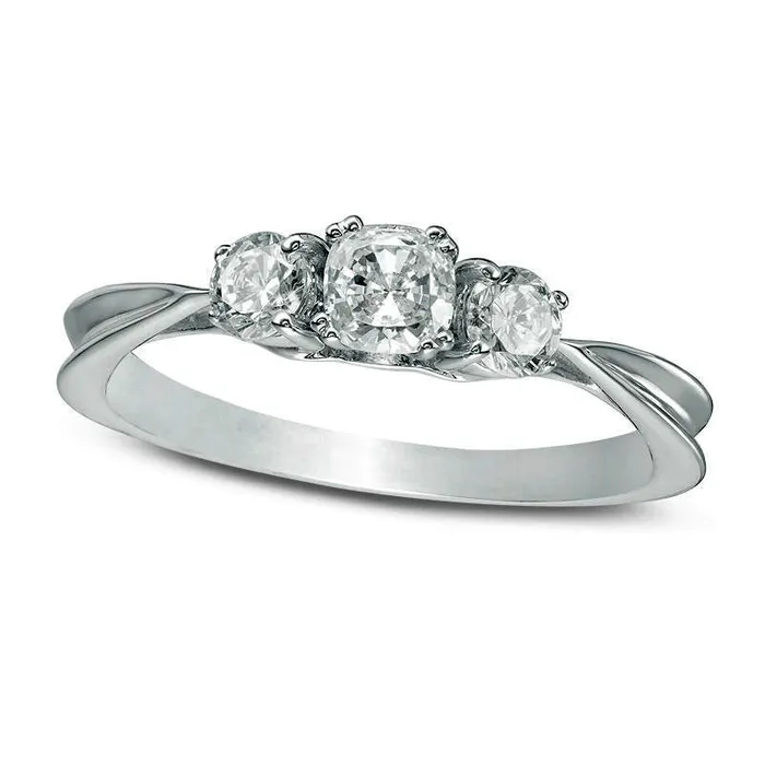 Rings Goldia 063 CT TW CushionCut Natural Diamond Three Stone Engagement Ring in Solid 14K White Gold