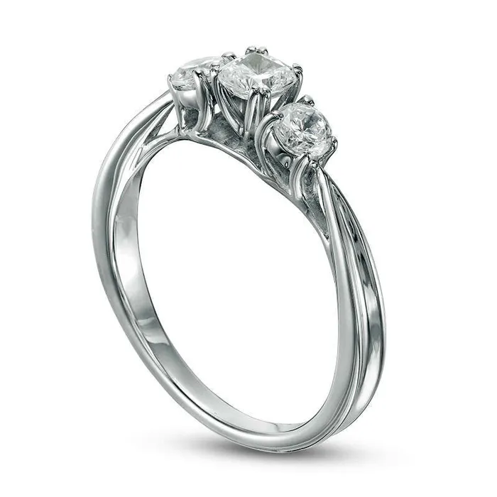 Rings Goldia 063 CT TW CushionCut Natural Diamond Three Stone Engagement Ring in Solid 14K White Gold