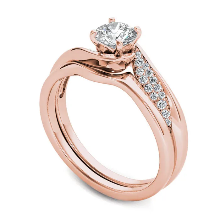 Rings Goldia 063 CT TW Natural Diamond Twist Bypass Bridal Engagement Ring Set in Solid 14K Rose Gold