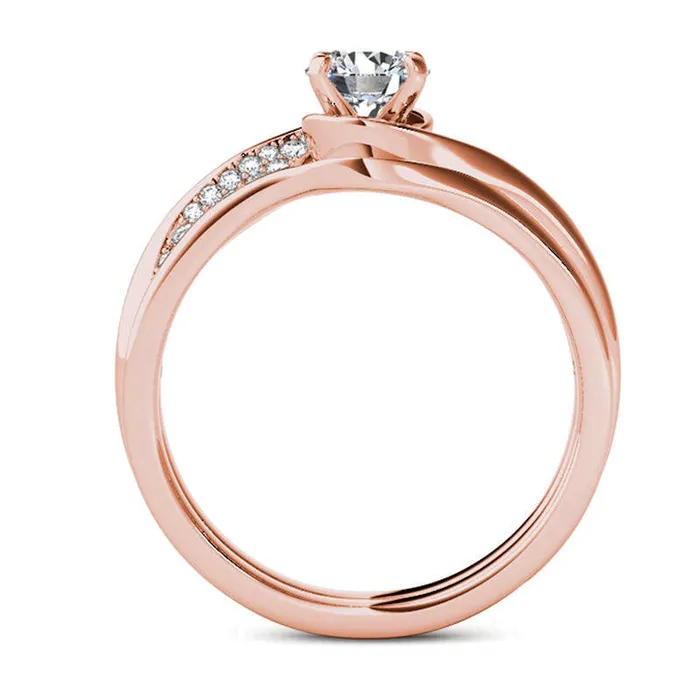Rings Goldia 063 CT TW Natural Diamond Twist Bypass Bridal Engagement Ring Set in Solid 14K Rose Gold