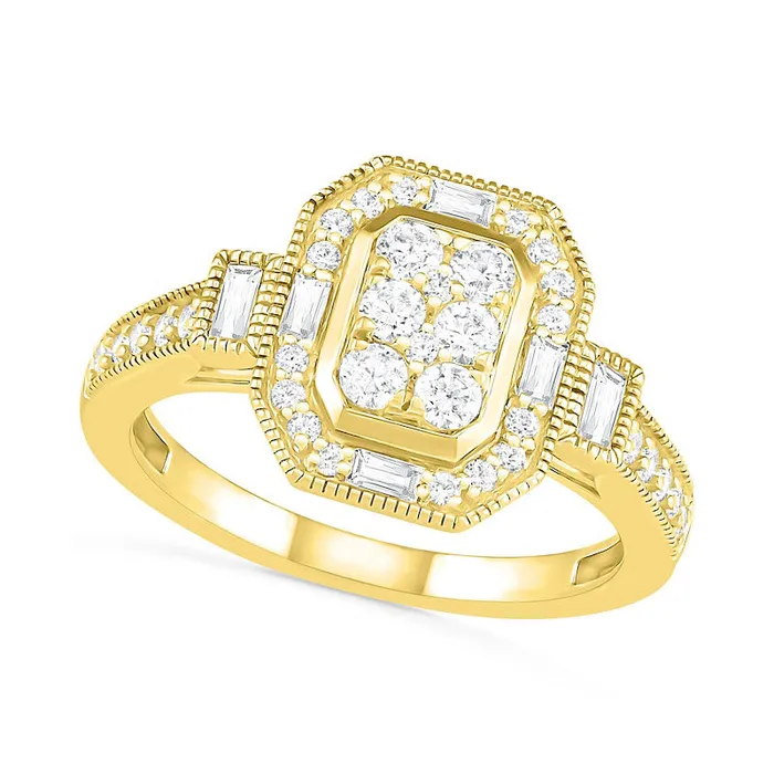 Rings Goldia 075 CT TW Composite Natural Diamond Elongated Octagonal Frame Antique VintageStyle Bridal Engagement Ring Set in Solid 10K Yellow Gold