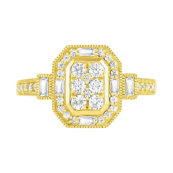 Rings Goldia 075 CT TW Composite Natural Diamond Elongated Octagonal Frame Antique VintageStyle Bridal Engagement Ring Set in Solid 10K Yellow Gold