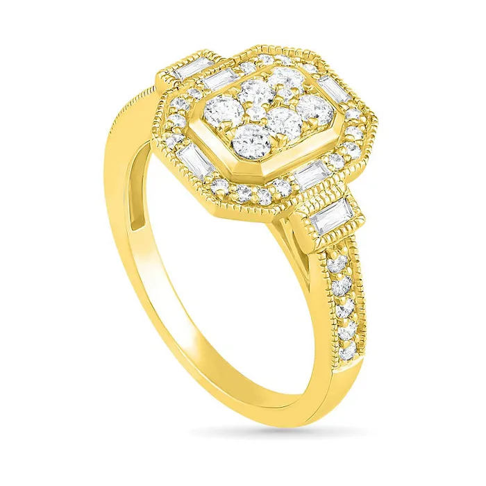 Rings Goldia 075 CT TW Composite Natural Diamond Elongated Octagonal Frame Antique VintageStyle Bridal Engagement Ring Set in Solid 10K Yellow Gold