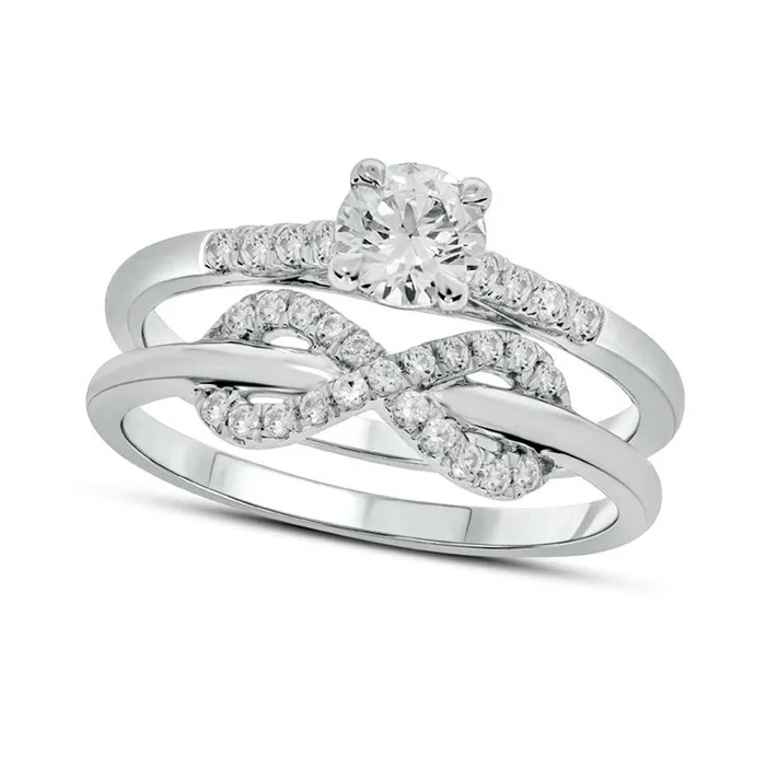 Rings Goldia 075 CT TW Natural Diamond Infinity Bridal Engagement Ring Set in Solid 10K White Gold