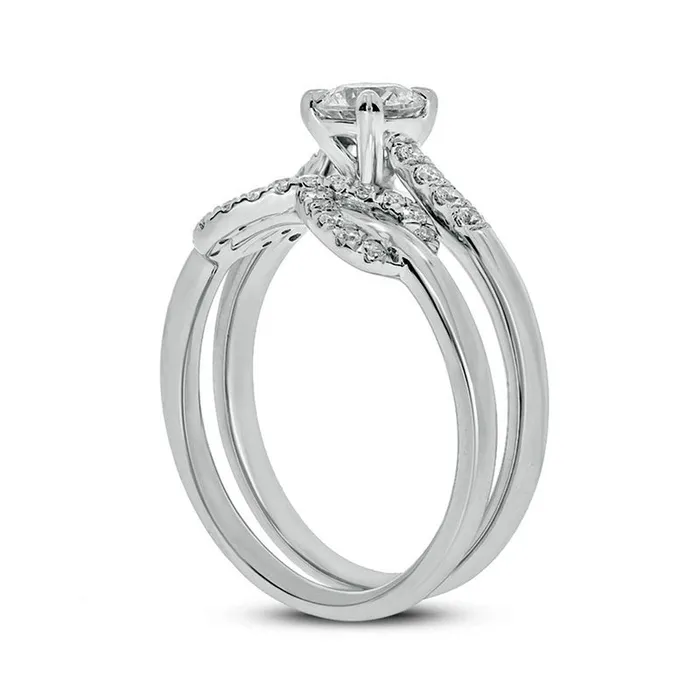 Rings Goldia 075 CT TW Natural Diamond Infinity Bridal Engagement Ring Set in Solid 10K White Gold