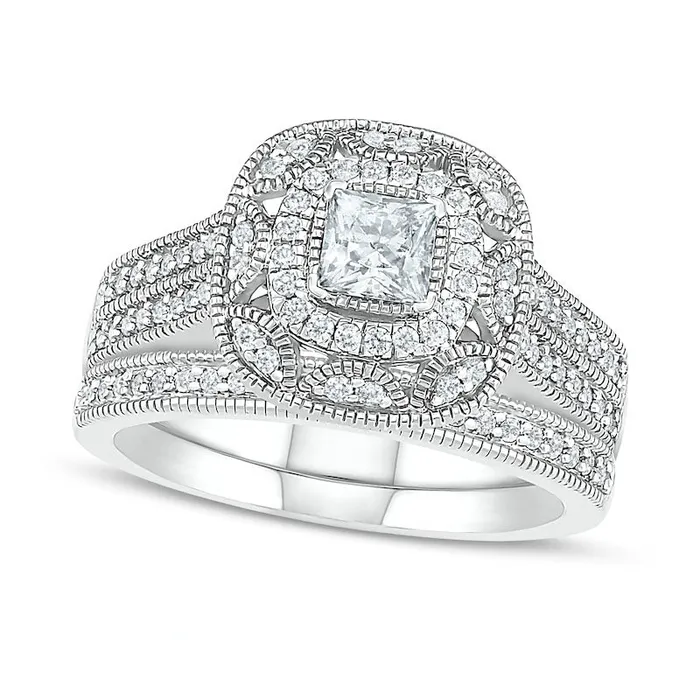 Rings Goldia 075 CT TW PrincessCut Natural Diamond Frame Antique VintageStyle Bridal Engagement Ring Set in Solid 10K White Gold