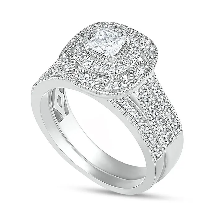 Rings Goldia 075 CT TW PrincessCut Natural Diamond Frame Antique VintageStyle Bridal Engagement Ring Set in Solid 10K White Gold