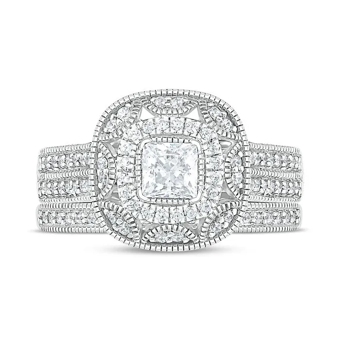 Rings Goldia 075 CT TW PrincessCut Natural Diamond Frame Antique VintageStyle Bridal Engagement Ring Set in Solid 10K White Gold