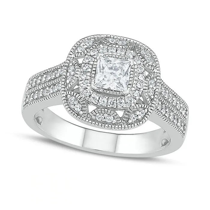 Rings Goldia 075 CT TW PrincessCut Natural Diamond Frame Antique VintageStyle Bridal Engagement Ring Set in Solid 10K White Gold