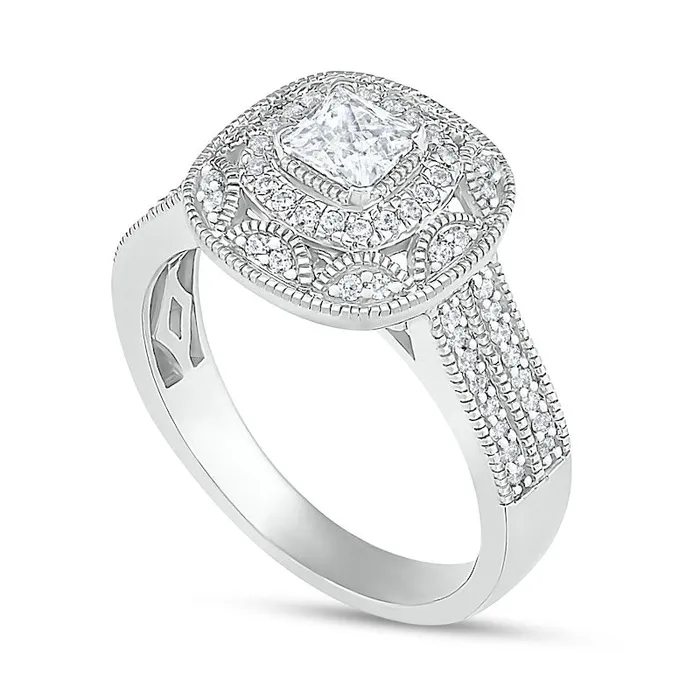 Rings Goldia 075 CT TW PrincessCut Natural Diamond Frame Antique VintageStyle Bridal Engagement Ring Set in Solid 10K White Gold