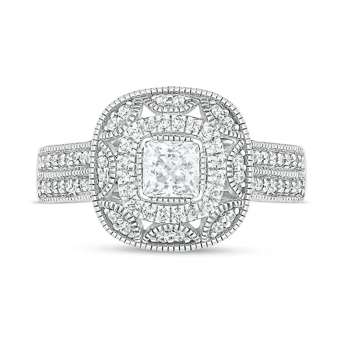 Rings Goldia 075 CT TW PrincessCut Natural Diamond Frame Antique VintageStyle Bridal Engagement Ring Set in Solid 10K White Gold
