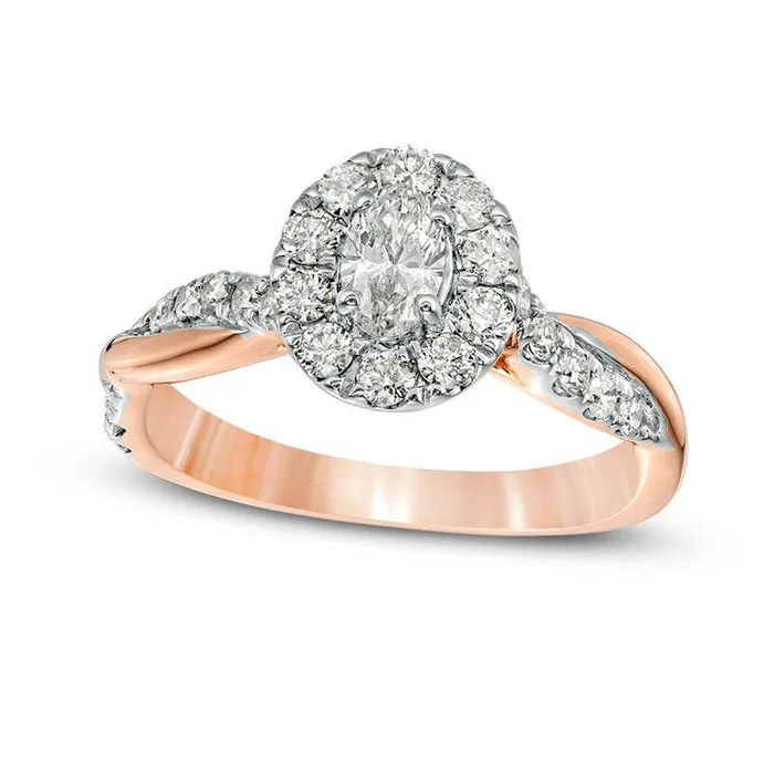 Rings Goldia 088 CT TW Oval Natural Diamond Frame Twist Shank Engagement Ring in Solid 10K Rose Gold