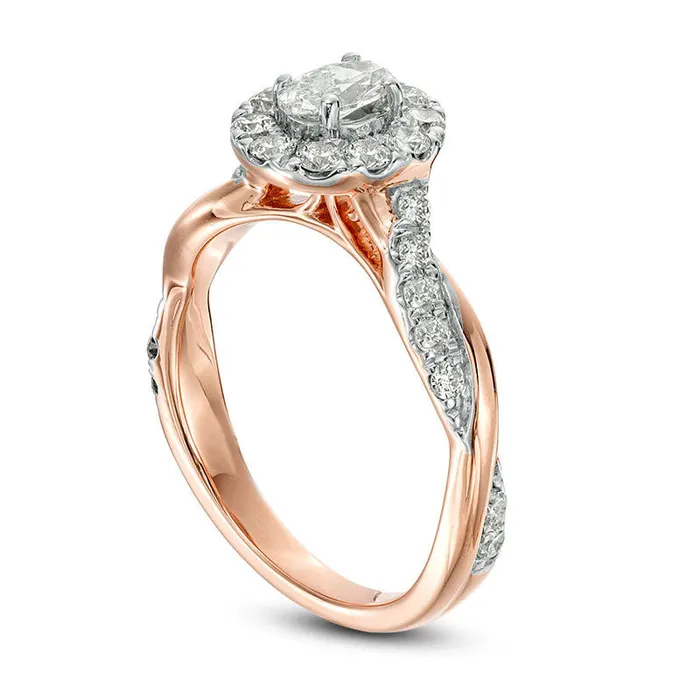 Rings Goldia 088 CT TW Oval Natural Diamond Frame Twist Shank Engagement Ring in Solid 10K Rose Gold
