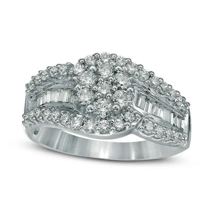 Rings Goldia 10 CT TW Composite Natural Diamond Flower Bypass Ring in Solid 10K White Gold
