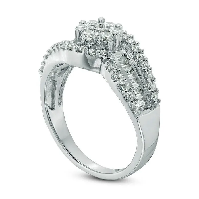 Rings Goldia 10 CT TW Composite Natural Diamond Flower Bypass Ring in Solid 10K White Gold
