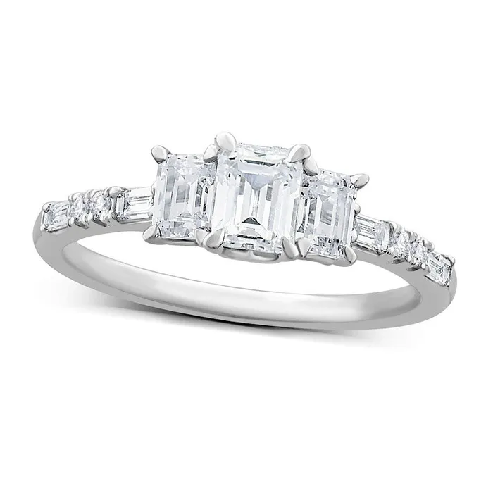 Rings Goldia 10 CT TW EmeraldCut Natural Diamond Three Stone Engagement Ring in Solid 14K White Gold