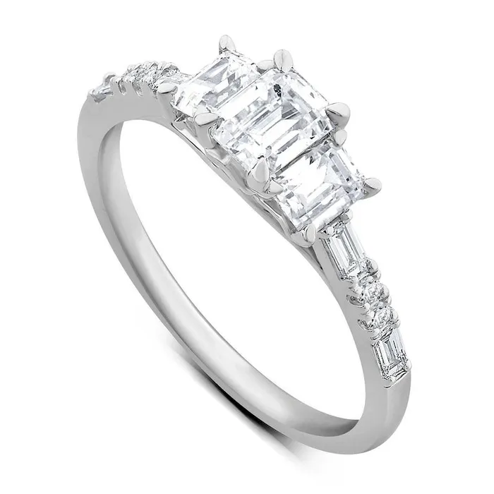 Rings Goldia 10 CT TW EmeraldCut Natural Diamond Three Stone Engagement Ring in Solid 14K White Gold