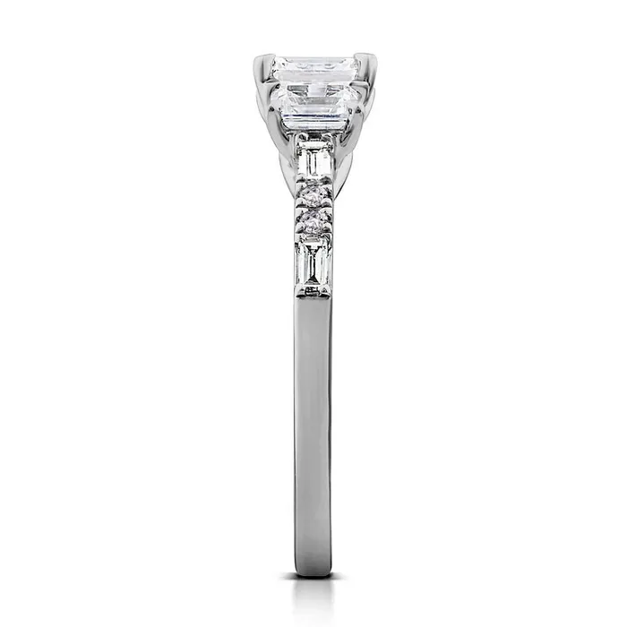 Rings Goldia 10 CT TW EmeraldCut Natural Diamond Three Stone Engagement Ring in Solid 14K White Gold