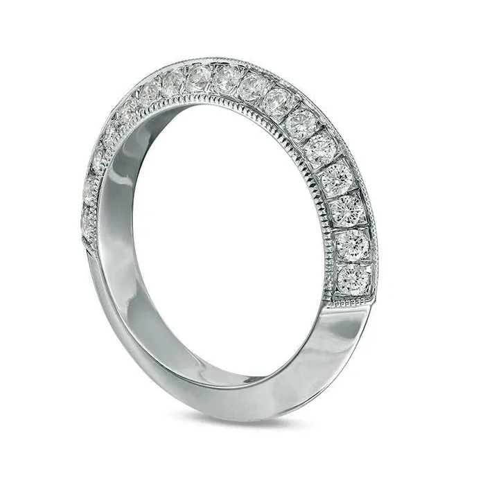 Rings Goldia 10 CT TW Natural Diamond Double Row Antique VintageStyle Wedding Band in Solid 10K White Gold
