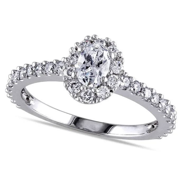 Rings Goldia 10 CT TW Oval Natural Diamond Frame Engagement Ring in Solid 14K White Gold