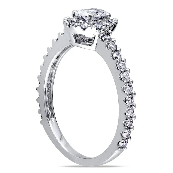 Rings Goldia 10 CT TW Oval Natural Diamond Frame Engagement Ring in Solid 14K White Gold