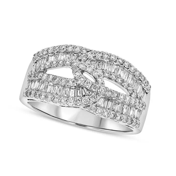Rings Goldia 120 CT TW Baguette and Round Natural Diamond Loop Ring in Solid 18K White Gold HI1