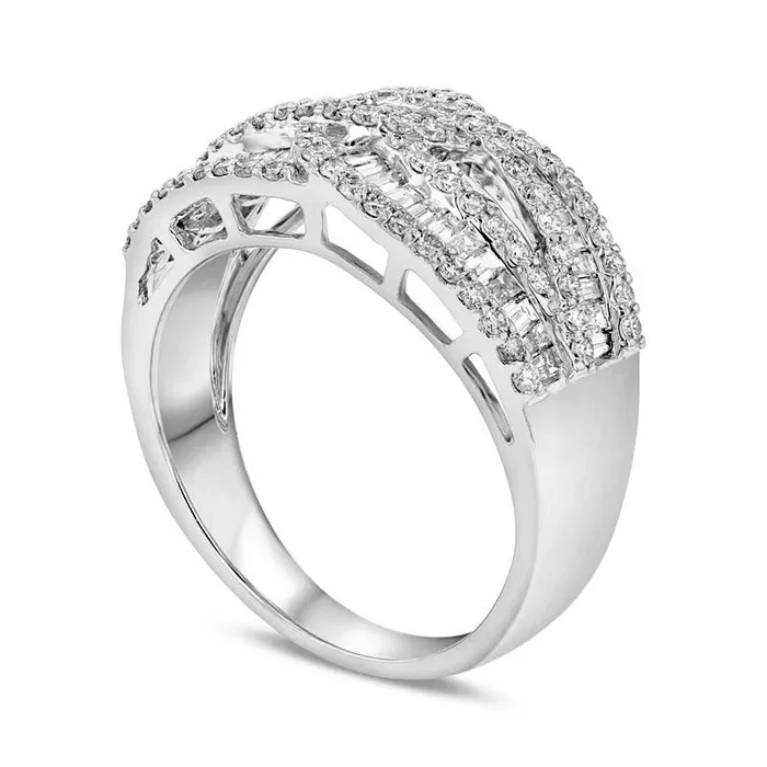 Rings Goldia 120 CT TW Baguette and Round Natural Diamond Loop Ring in Solid 18K White Gold HI1