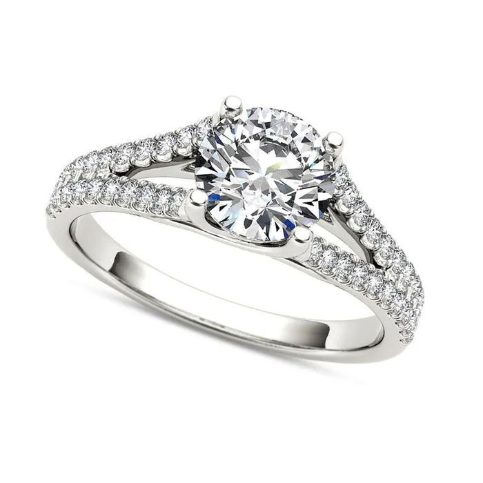 Rings Goldia 120 CT TW Natural Diamond Double Row Split Shank Engagement Ring in Solid 14K White Gold