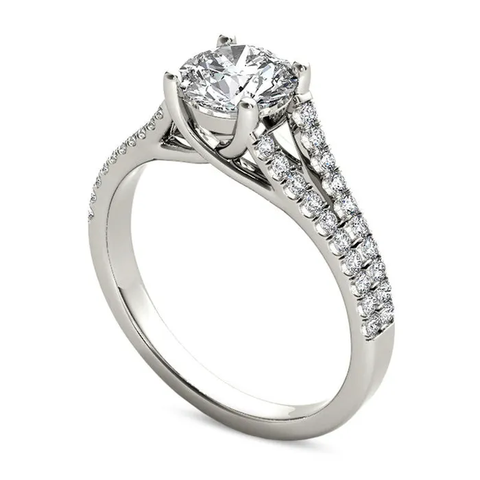 Rings Goldia 120 CT TW Natural Diamond Double Row Split Shank Engagement Ring in Solid 14K White Gold